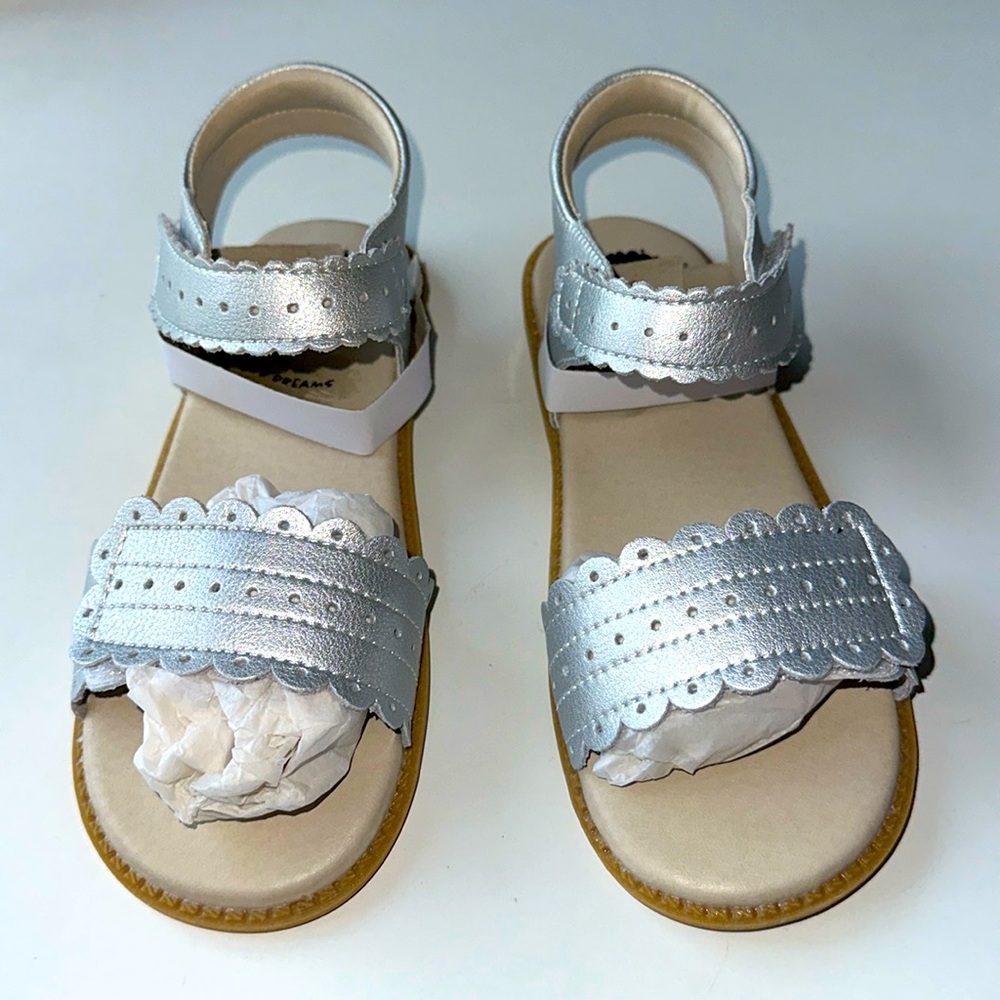 Livie & Luca Silver Scalloped Leather Girl's Sandals